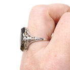 Smoky Quartz Ring - Art Deco 14k White Gold Natural Brown Marquise Gemstone Filigree Navette - Vintage 1930s Size 6 3/4 Fine Floral Jewelry