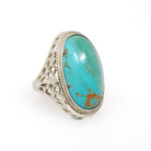 Vintage Turquoise Ring - Art Deco 14k White Gold Filigree Large Cabochon Cut Gemstone - Circa 1930s Era Size 5 1/2 Fine Statement Jewelry