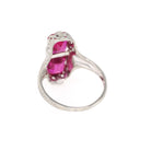 Created Ruby Filigree Ring - Art Deco 14k White Gold Hourglass Stacked Gemstones - Vintage 1930s Era Size 8 Heart Flower Wheat Fine Jewelry