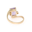 Amethyst Bypass Ring - Contemporary 10k Yellow Gold Emerald Cut Purple Gem - Circa 2000s Size 7 Diamonds Fine February Birthstone Jewelry