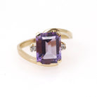 Amethyst Bypass Ring - Contemporary 10k Yellow Gold Emerald Cut Purple Gem - Circa 2000s Size 7 Diamonds Fine February Birthstone Jewelry