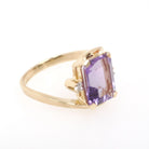 Amethyst Bypass Ring - Contemporary 10k Yellow Gold Emerald Cut Purple Gem - Circa 2000s Size 7 Diamonds Fine February Birthstone Jewelry