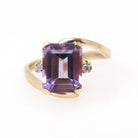 Amethyst Bypass Ring - Contemporary 10k Yellow Gold Emerald Cut Purple Gem - Circa 2000s Size 7 Diamonds Fine February Birthstone Jewelry