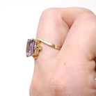 Amethyst Bypass Ring - Contemporary 10k Yellow Gold Emerald Cut Purple Gem - Circa 2000s Size 7 Diamonds Fine February Birthstone Jewelry