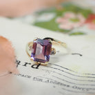 Amethyst Bypass Ring - Contemporary 10k Yellow Gold Emerald Cut Purple Gem - Circa 2000s Size 7 Diamonds Fine February Birthstone Jewelry