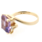 Amethyst Bypass Ring - Contemporary 10k Yellow Gold Emerald Cut Purple Gem - Circa 2000s Size 7 Diamonds Fine February Birthstone Jewelry
