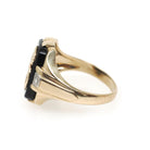 Letter "S" Ring - Art Deco 10k Yellow Gold Black Onyx Old English Initial - Circa 1930s Era Size 9 1/4 Natural Diamond Accent Fine Jewelry