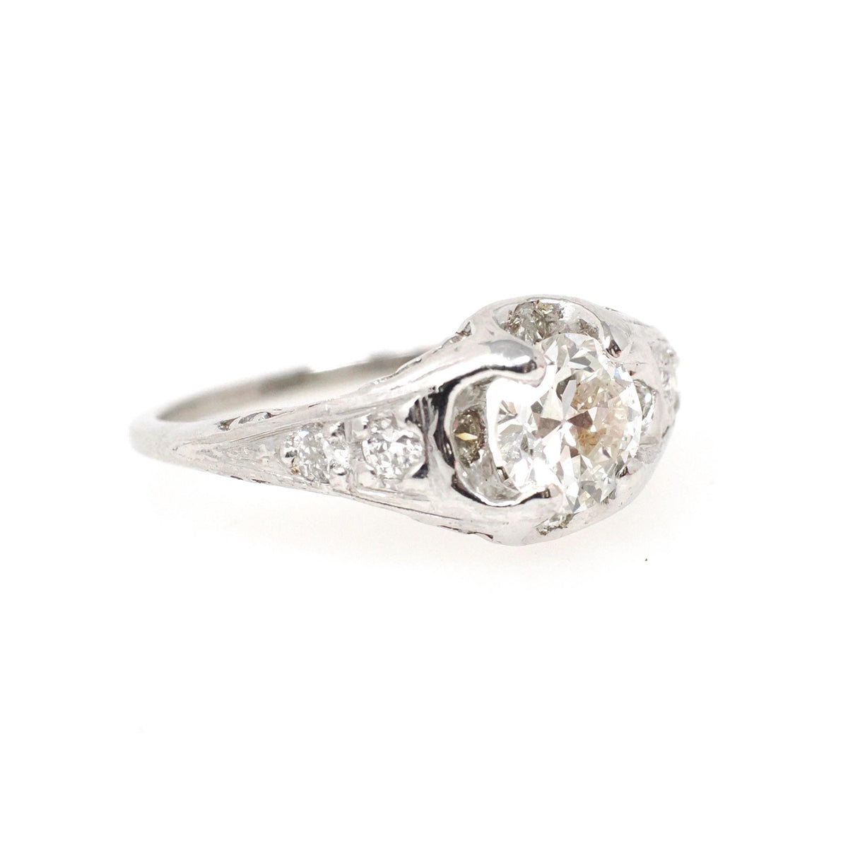 Vintage Engagement Ring - Art Deco Platinum 1.17 CTW Round Brilliant Diamond Filigree - Late 1930s Era Size 6 1/4 Bridal Design Fine Jewelry
