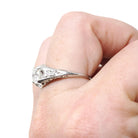 Vintage Engagement Ring - Art Deco Platinum 1.17 CTW Round Brilliant Diamond Filigree - Late 1930s Era Size 6 1/4 Bridal Design Fine Jewelry