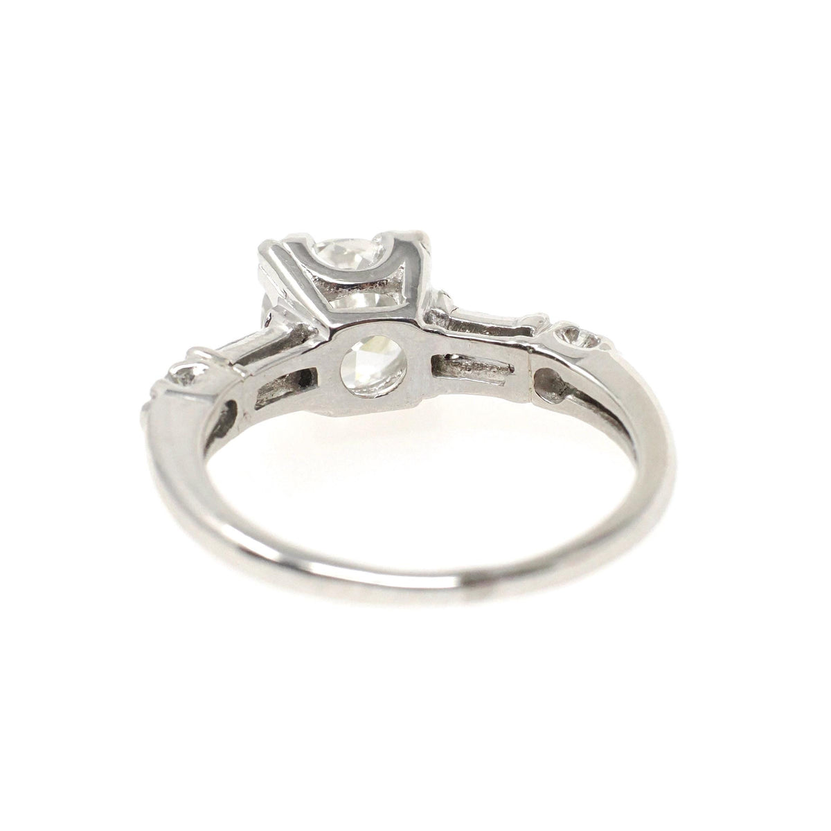 Vintage Engagement Ring - Mid Century Platinum Old European Cut & Baguettes 1.25 CTW Diamonds - Circa 1950s Size 4 1/2 Wedding Fine Jewelry