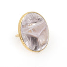 Vintage Scarab Ring - Mid Century 14k & 10k Yellow Gold Oval Carved Natural Amethyst Gem - Circa 1960s Size 9 Egyptian Revival Fine Jewelry