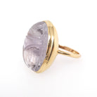 Vintage Scarab Ring - Mid Century 14k & 10k Yellow Gold Oval Carved Natural Amethyst Gem - Circa 1960s Size 9 Egyptian Revival Fine Jewelry