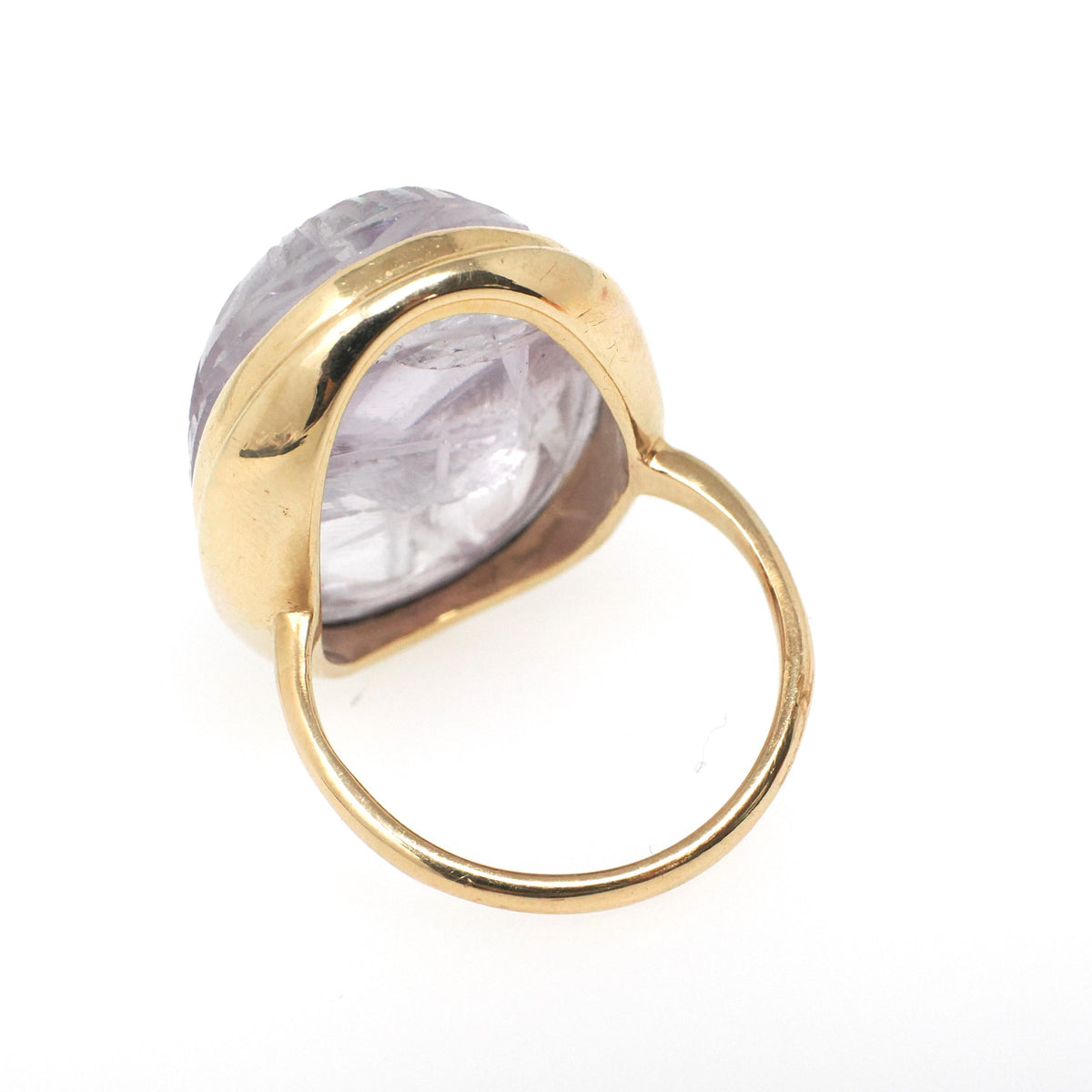 Vintage Scarab Ring - Mid Century 14k & 10k Yellow Gold Oval Carved Natural Amethyst Gem - Circa 1960s Size 9 Egyptian Revival Fine Jewelry