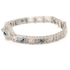 Art Deco Bracelet - Vintage 10k White Gold Natural Diamonds Blue Glass Filigree Links - Vintage Circa 1930s Simulated Sapphire Fine Jewelry