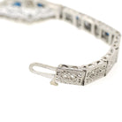 Art Deco Bracelet - Vintage 10k White Gold Natural Diamonds Blue Glass Filigree Links - Vintage Circa 1930s Simulated Sapphire Fine Jewelry