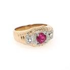 Vintage Statement Ring - Retro 10k Yellow White Gold Synthetic Ruby White Sapphires - Circa 1940s Era Size 7 1/4 Two Tone Fine 40s Jewelry