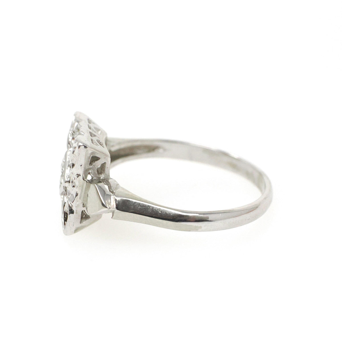 Square Filigree Ring - Mid Century 14k White Gold .04 CT Natural Round Brilliant Cut Diamond - Circa 1950s Era Size 7 Fine Floral Jewelry