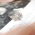 Square Filigree Ring - Mid Century 14k White Gold .04 CT Natural Round Brilliant Cut Diamond - Circa 1950s Era Size 7 Fine Floral Jewelry