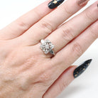 Square Filigree Ring - Mid Century 14k White Gold .04 CT Natural Round Brilliant Cut Diamond - Circa 1950s Era Size 7 Fine Floral Jewelry
