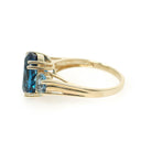 Blue Topaz Ring - Contemporary 10k Yellow Gold Three Gemstone Band - Circa 2000s Era Size 8 1/2 Fine London Blue December Birthstone Jewelry