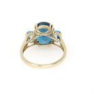 Blue Topaz Ring - Contemporary 10k Yellow Gold Three Gemstone Band - Circa 2000s Era Size 8 1/2 Fine London Blue December Birthstone Jewelry