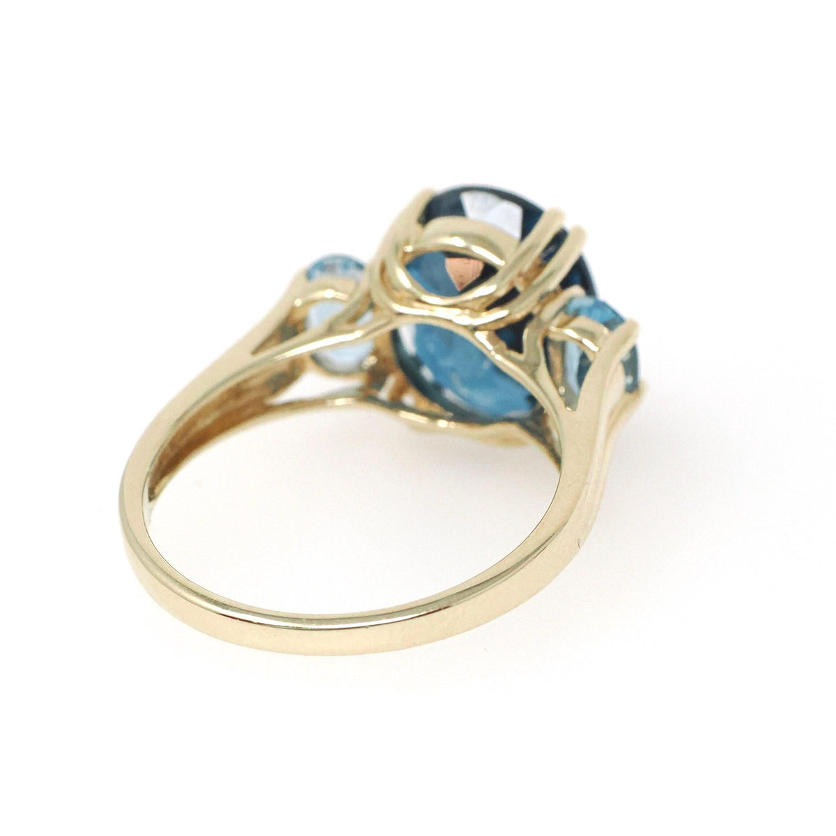 Blue Topaz Ring - Contemporary 10k Yellow Gold Three Gemstone Band - Circa 2000s Era Size 8 1/2 Fine London Blue December Birthstone Jewelry