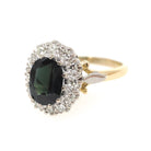 Green Sapphire Engagement Ring - Modernist 1970s 18k Yellow & White Gold Green Sapphire Gemstone .30 CTW Diamonds - Size 7 Halo Fine Jewelry