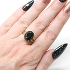 Moldavite Solitaire Ring - Contemporary 10k Yellow Gold Natural Green Volcanic Glass Gemstone - Circa 2000s Era Size 6 1/4 Fine Jewelry