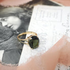 Moldavite Solitaire Ring - Contemporary 10k Yellow Gold Natural Green Volcanic Glass Gemstone - Circa 2000s Era Size 6 1/4 Fine Jewelry