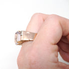 Amethyst Cocktail Ring - Retro 14k Rosy Gold Natural Emerald Cut Light Purple Gem - Circa 1940s Size 8 3/4 Fine February Birthstone Jewelry