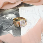 Amethyst Cocktail Ring - Retro 14k Rosy Gold Natural Emerald Cut Light Purple Gem - Circa 1940s Size 8 3/4 Fine February Birthstone Jewelry