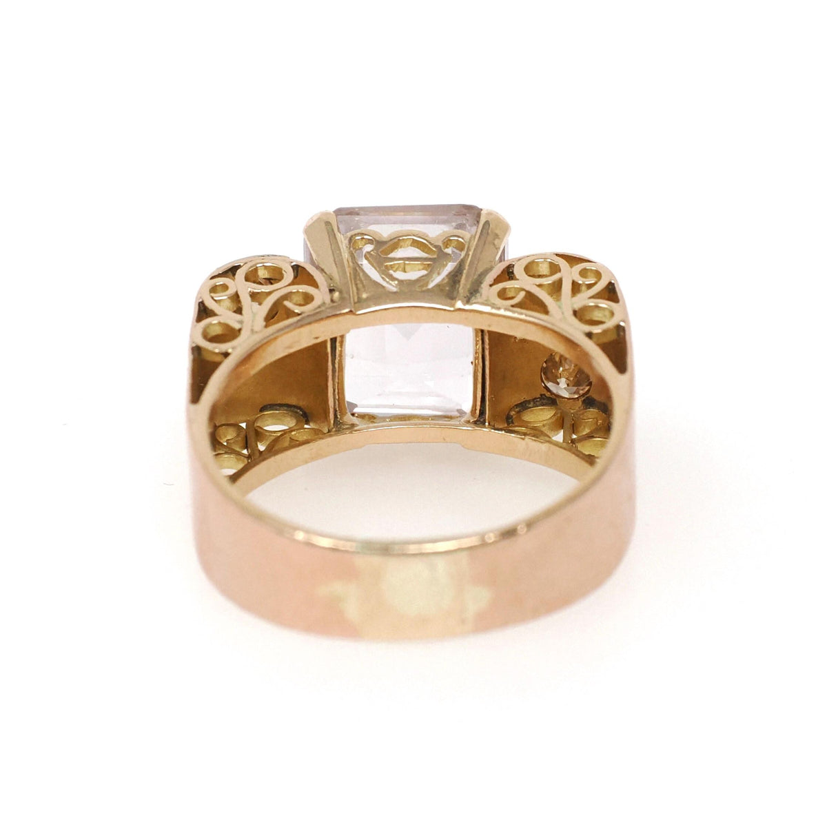 Amethyst Cocktail Ring - Retro 14k Rosy Gold Natural Emerald Cut Light Purple Gem - Circa 1940s Size 8 3/4 Fine February Birthstone Jewelry