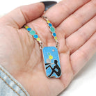 Vintage Enamel Necklace - Sterling Silver Blue Pink Enamel Bubble Blowing Pan - Late Art Deco 1940s Era Eisenberg Guilloche Fashion Jewelry