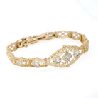 Art Deco Bracelet - Vintage 10k Yellow Gold Filigree Diamond Die Struck Filigree Statement - Circa 1930s Era Wedding Two Tone Fine Jewelry