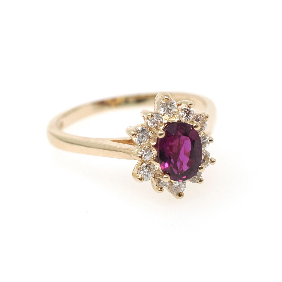 Ruby & Diamond Engagement Ring - Vintage 14k Yellow Gold Oval Natural Gemstone Halo - Circa 1980s Size 7 1/2 July Birthstone Fine Jewelry