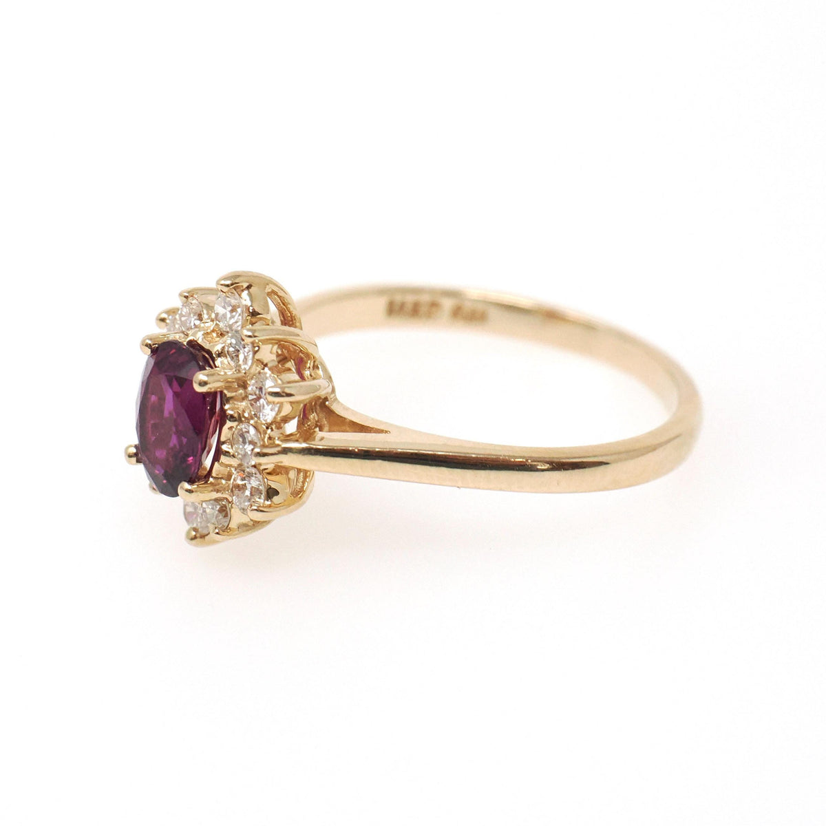 Ruby & Diamond Engagement Ring - Vintage 14k Yellow Gold Oval Natural Gemstone Halo - Circa 1980s Size 7 1/2 July Birthstone Fine Jewelry