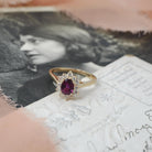 Ruby & Diamond Engagement Ring - Vintage 14k Yellow Gold Oval Natural Gemstone Halo - Circa 1980s Size 7 1/2 July Birthstone Fine Jewelry
