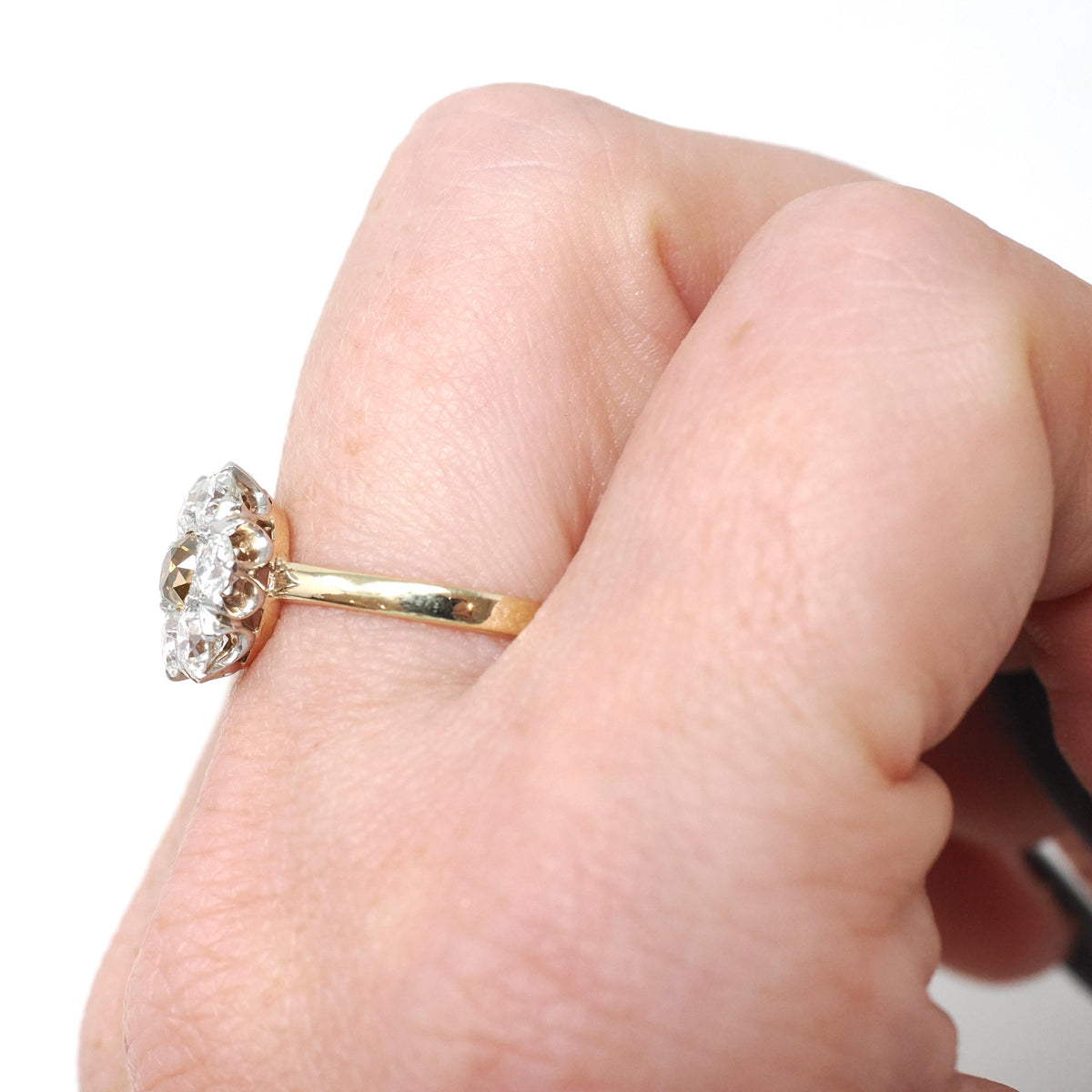 Antique Flower Ring - Edwardian 14k Yellow Gold & Platinum 1.25 CTW Diamond Cluster Halo - Circa Early 1900s Size 7.75 Two Tone Fine Jewelry