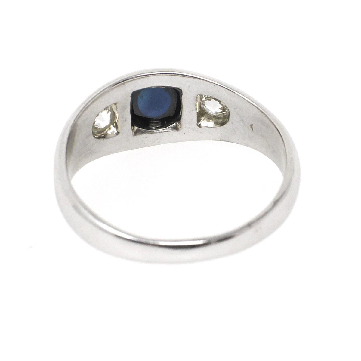 Sapphire & Diamond Ring - Mid Century 14k White Gold Natural Blue Corundum Old European Cut Band - Circa 1960s Size 6.5 Fine Bridal Jewelry