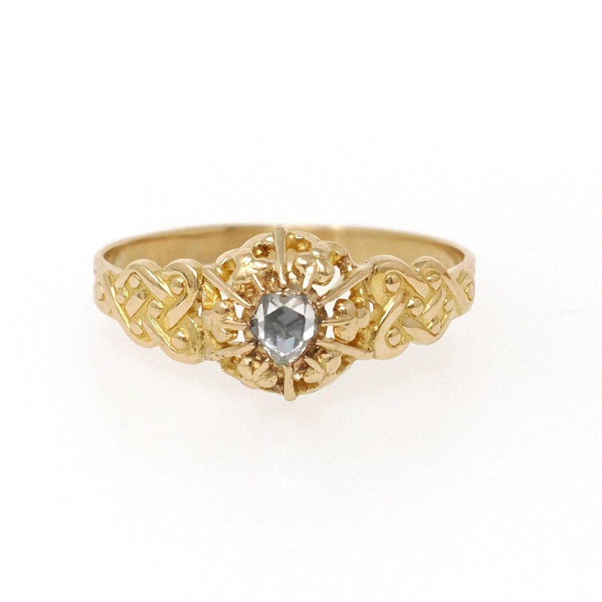Antique Rose Cut Diamond Ring - Victorian Era 18k Yellow Gold Natural Pear Gem Engagement - Circa 1860s Size 8 1/2 Solitaire Fine Jewelry