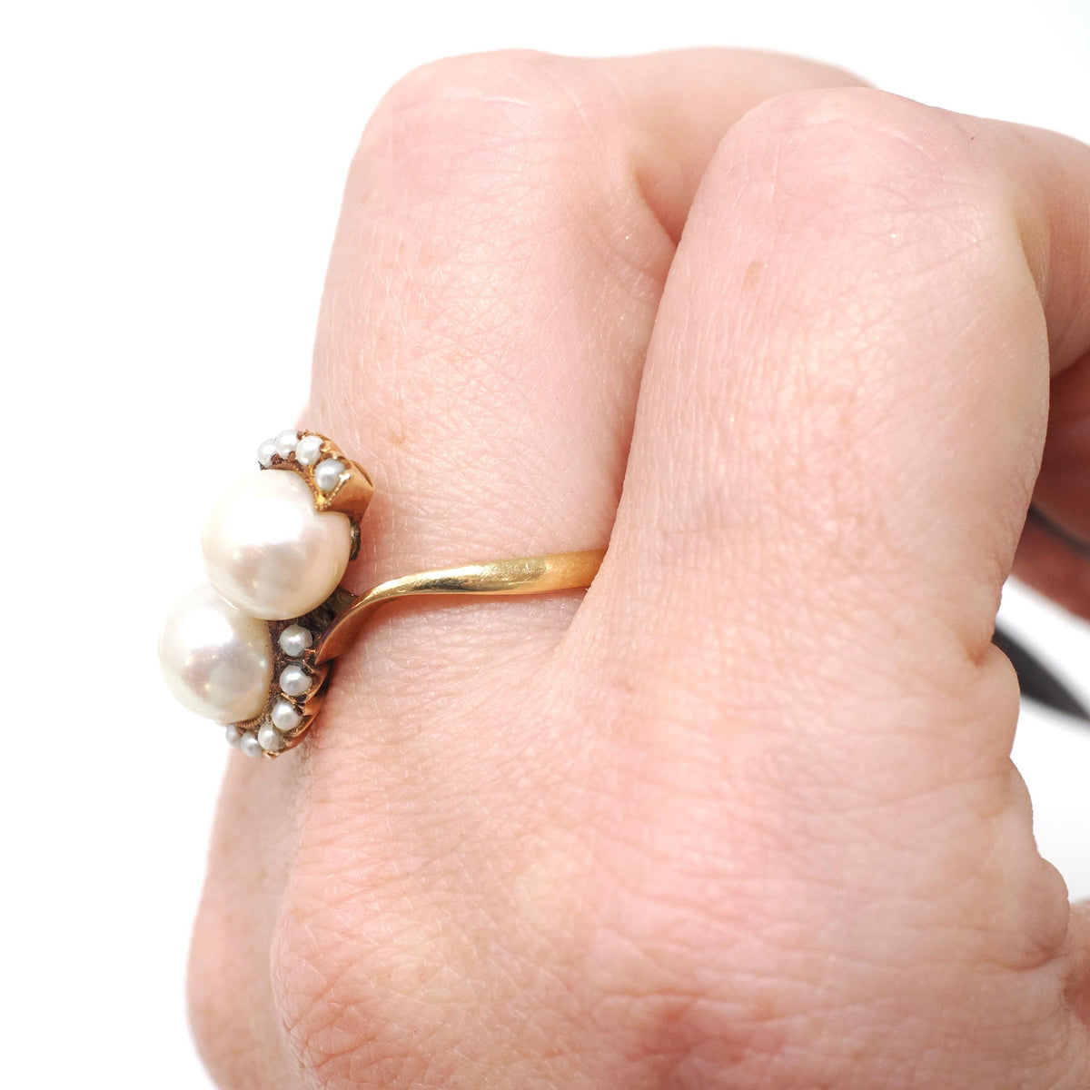 Vintage Pearl Ring - Mid Century Era 18k Yellow Gold Toi Et Moi Crescent Statement Bypass - Circa 1960 Size 8 June Birthstone Fine Jewelry
