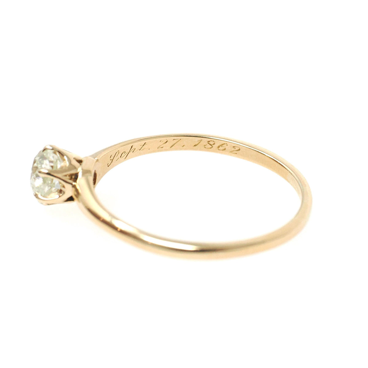 Victorian Diamond Ring - Antique 14k Yellow Gold Old Mine Cut .57 CT Solitaire - Dated Sept 27 1862 Size 7 1/2 Solitaire Bridal Fine Jewelry