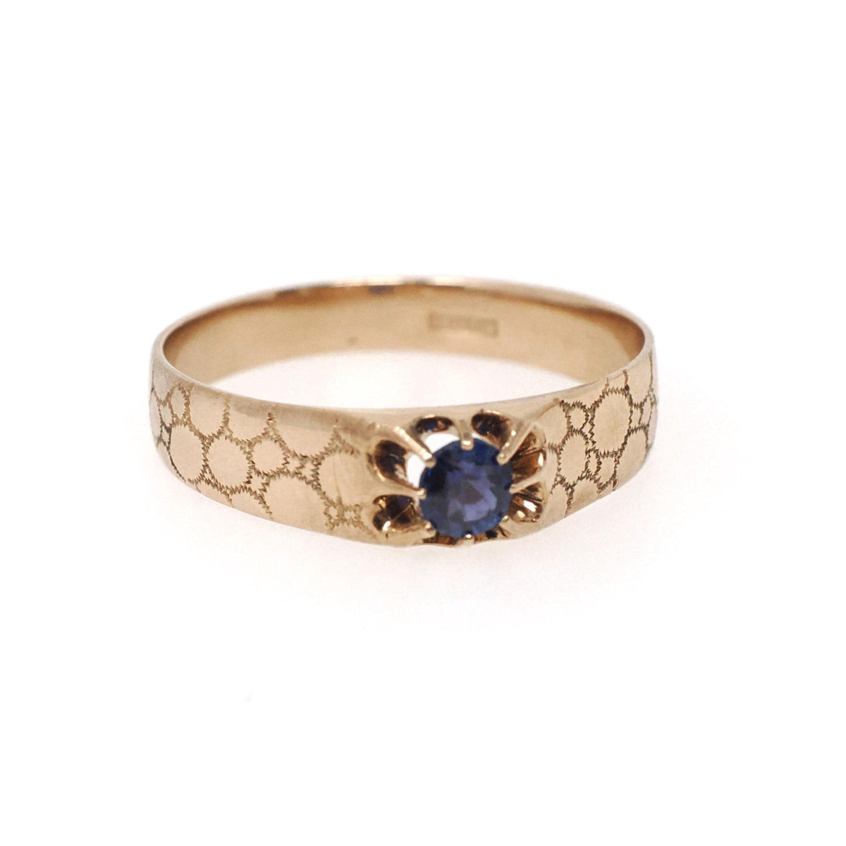 Antique Blue Stone Ring - Victorian 9k Rosy Yellow Gold Garnet Glass Doublet Belcher Solitaire - Circa 1900s Era Size 9 Fine Bridal Jewelry