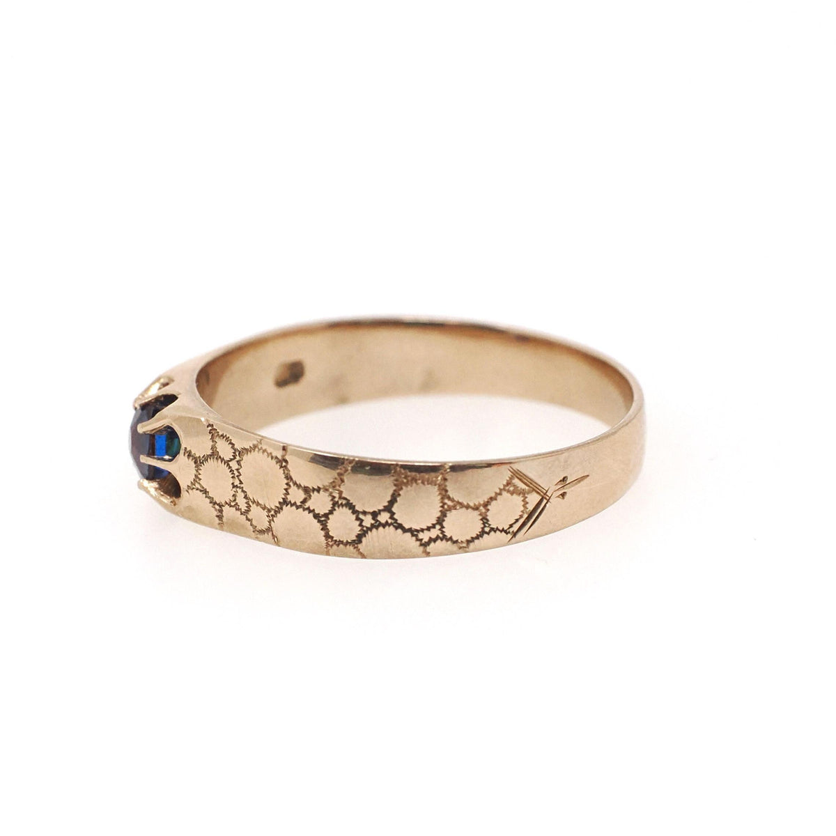 Antique Blue Stone Ring - Victorian 9k Rosy Yellow Gold Garnet Glass Doublet Belcher Solitaire - Circa 1900s Era Size 9 Fine Bridal Jewelry