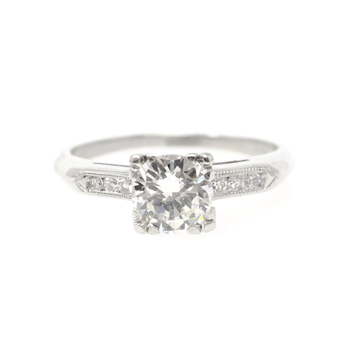 Vintage Engagement Ring - Platinum .76 CTW Natural Transitional Brilliant Cut Diamond - Mid Century Era 1950s Size 5.25 Fine Bridal Jewelry