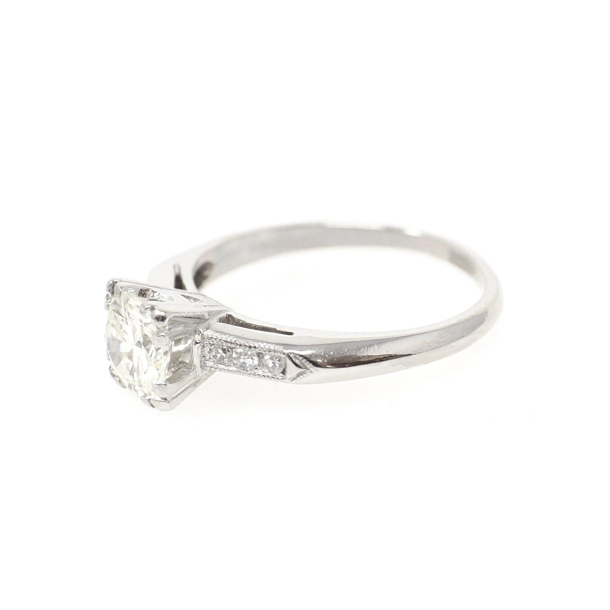 Vintage Engagement Ring - Platinum .76 CTW Natural Transitional Brilliant Cut Diamond - Mid Century Era 1950s Size 5.25 Fine Bridal Jewelry