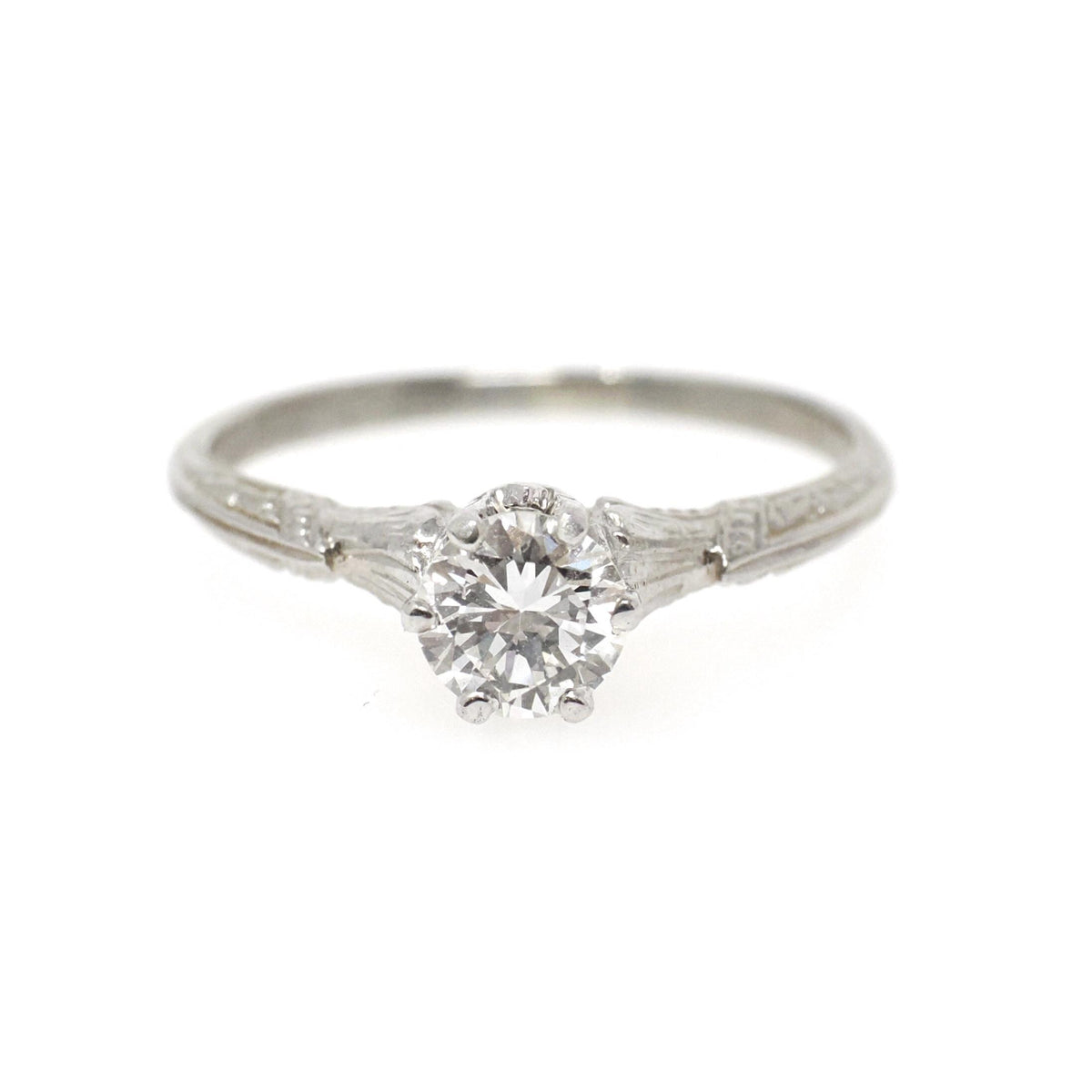 Art Deco Engagement Ring - Antique 18k White Gold .21 CT Natural Round Brilliant Cut Diamond Solitaire - Circa 1920s Size 7.25 Fine Jewelry