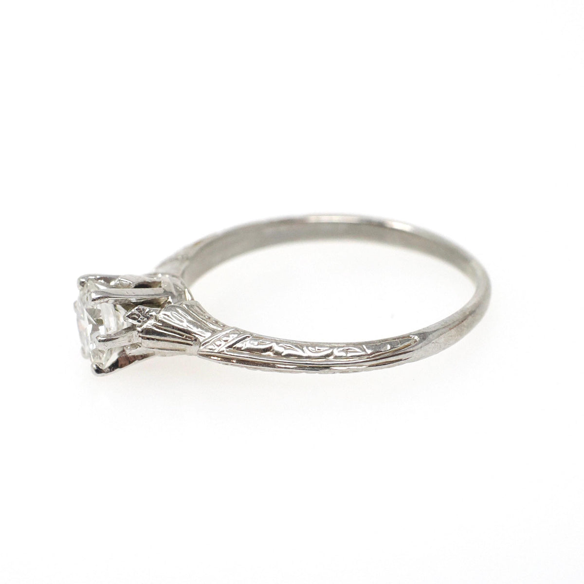 Art Deco Engagement Ring - Antique 18k White Gold .21 CT Natural Round Brilliant Cut Diamond Solitaire - Circa 1920s Size 7.25 Fine Jewelry