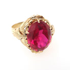 Created Ruby Ring - Mid Century 18k Yellow Gold Red Oval Faceted 5.42 CT Gemstone - Vintage Circa 1960s Size 6 July Birthstone Fine Jewelry