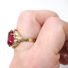 Created Ruby Ring - Mid Century 18k Yellow Gold Red Oval Faceted 5.42 CT Gemstone - Vintage Circa 1960s Size 6 July Birthstone Fine Jewelry